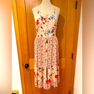 Band of Gypsies Floral Button-Front Maxi Dress - Pink and Blue